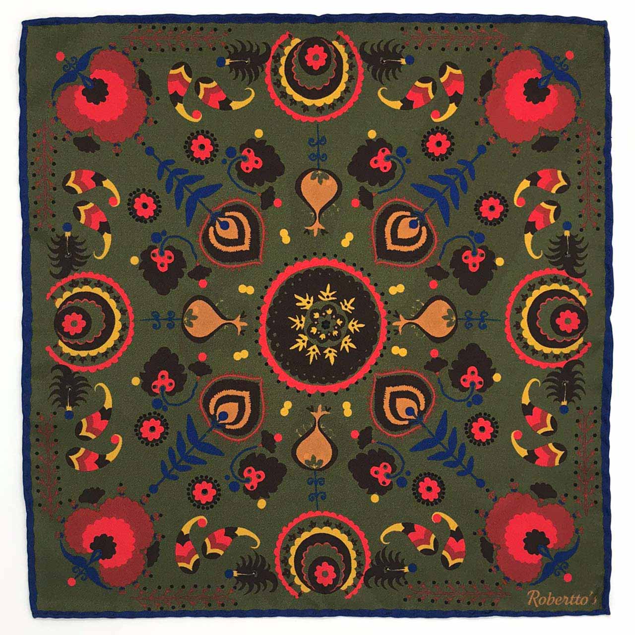 Turkish Pastoral Seaweed Green Pocket Square