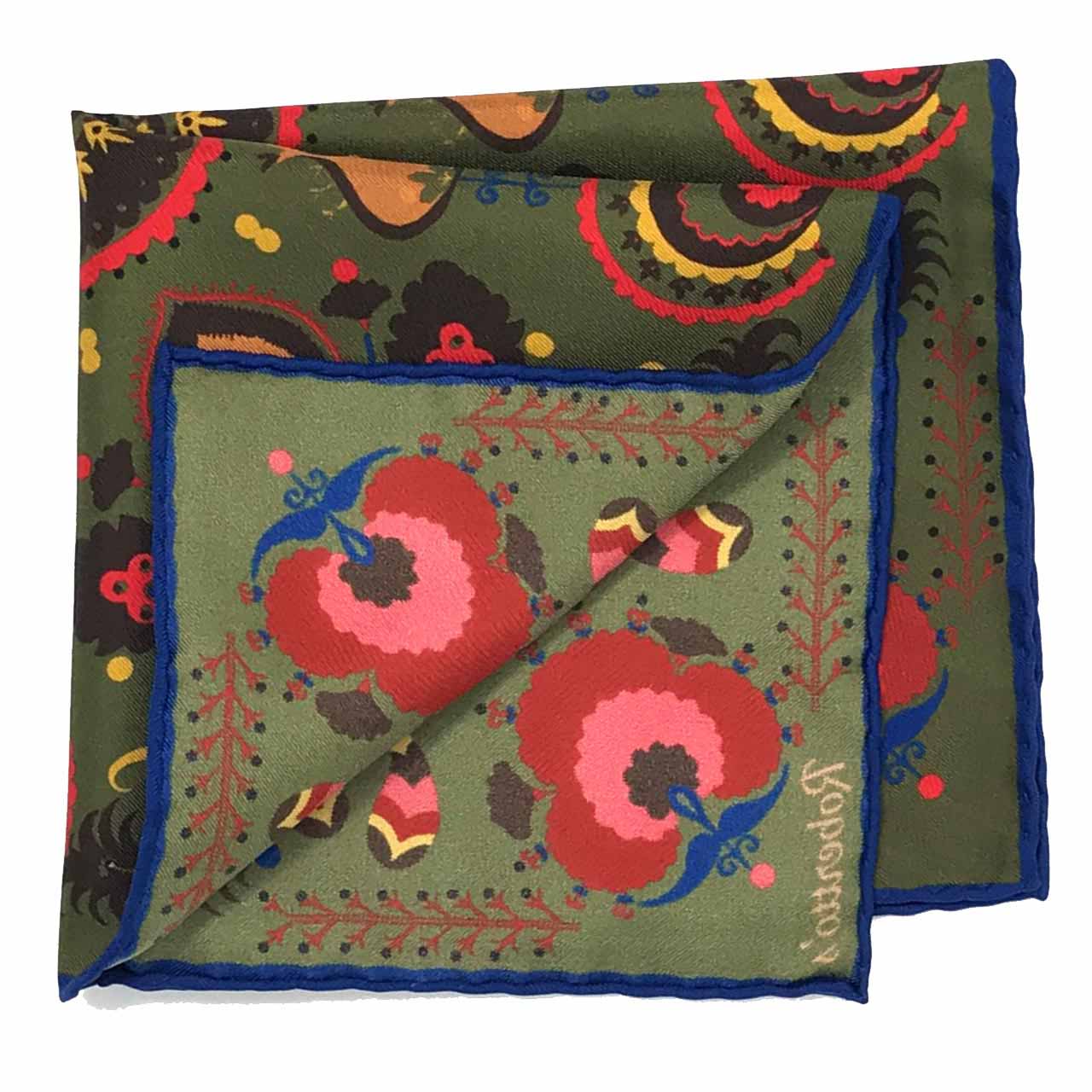 Turkish Pastoral Seaweed Green Pocket Square