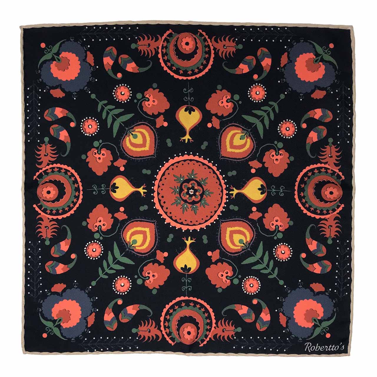 Turkish Pastoral Charcoal Blue Pocket Square