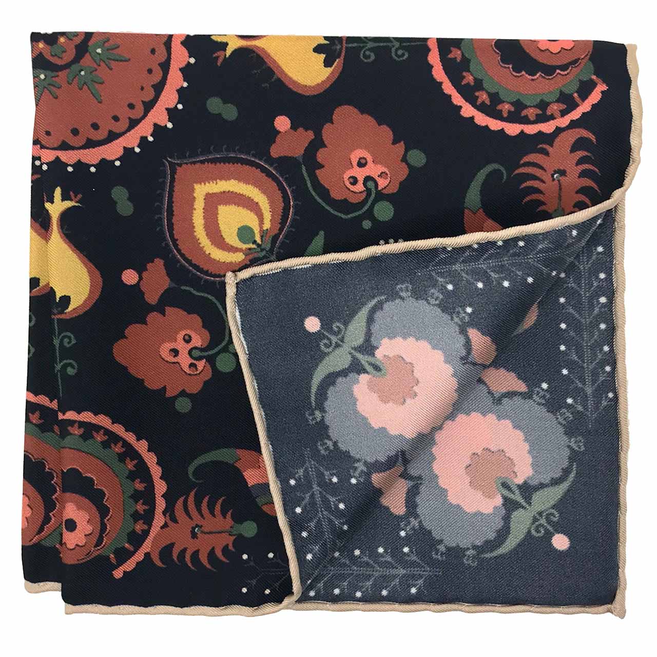 Turkish Pastoral Charcoal Blue Pocket Square