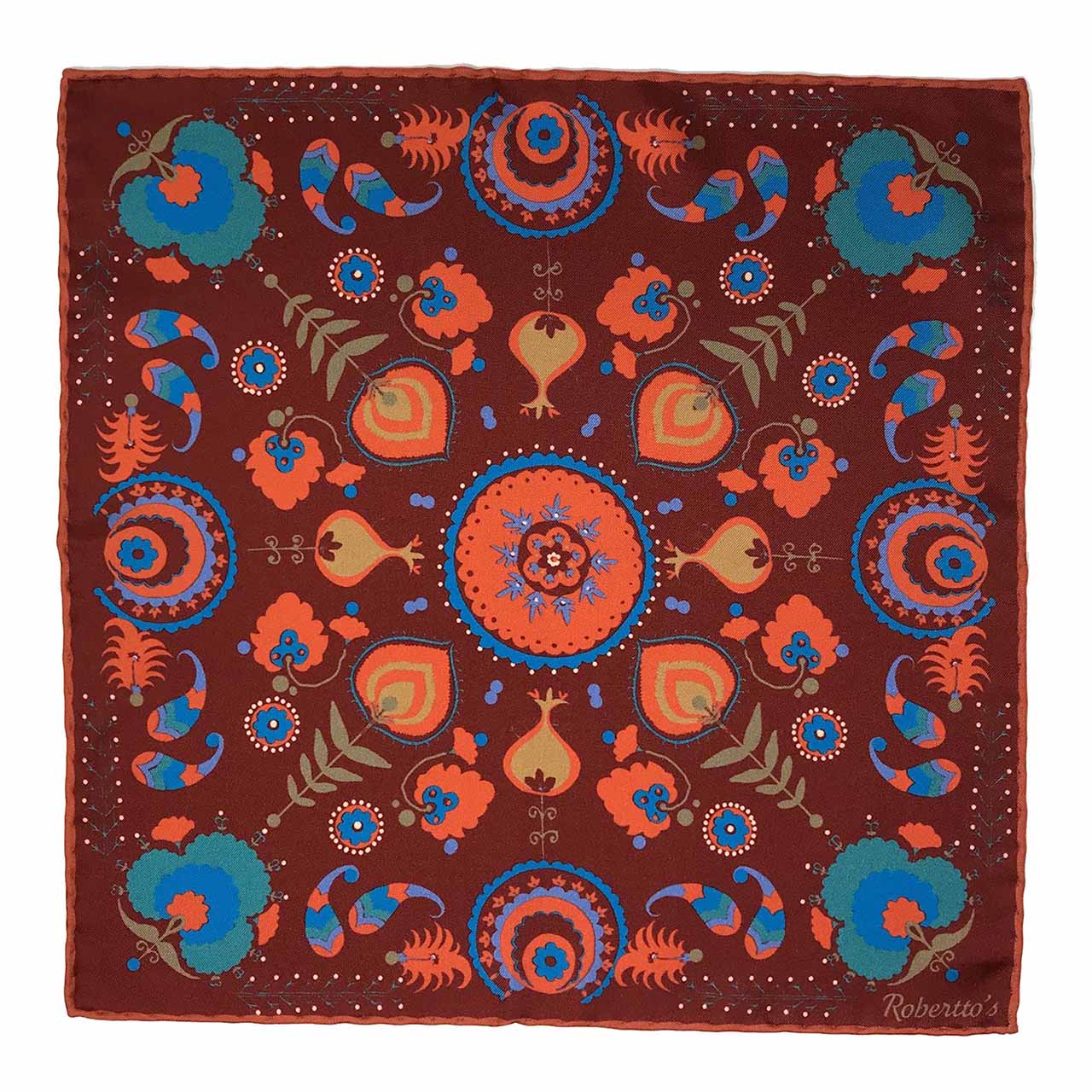 Turkish Pastoral Brown Red Pocket Square