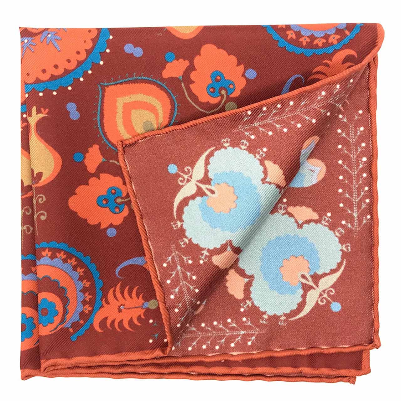 Turkish Pastoral Brown Red Pocket Square
