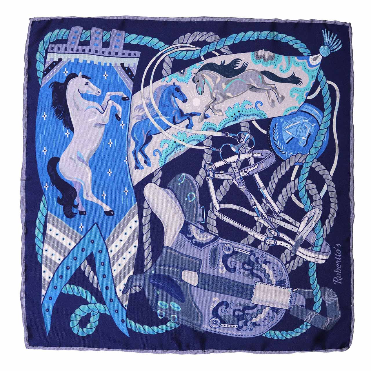 Les Chevaliers Navy Blue Pocket Square