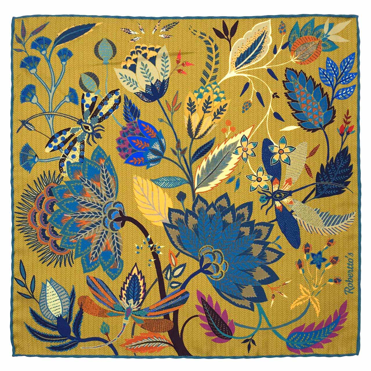 Dragonfly Chaser Mustard Green Pocket Square