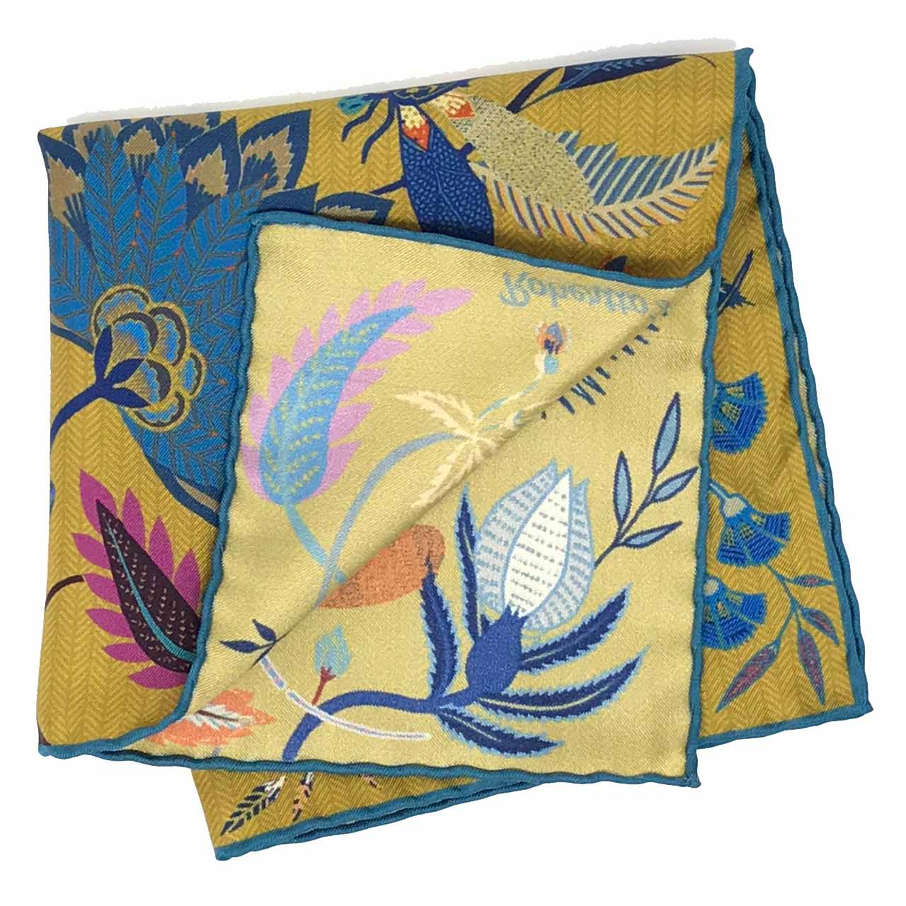 Dragonfly Chaser Mustard Green Pocket Square