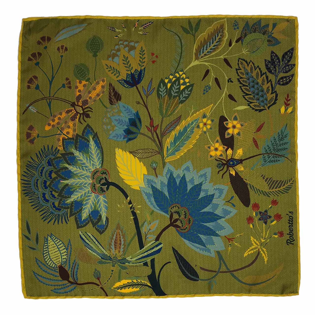 Dragonfly Chaser Olive Green Pocket Square