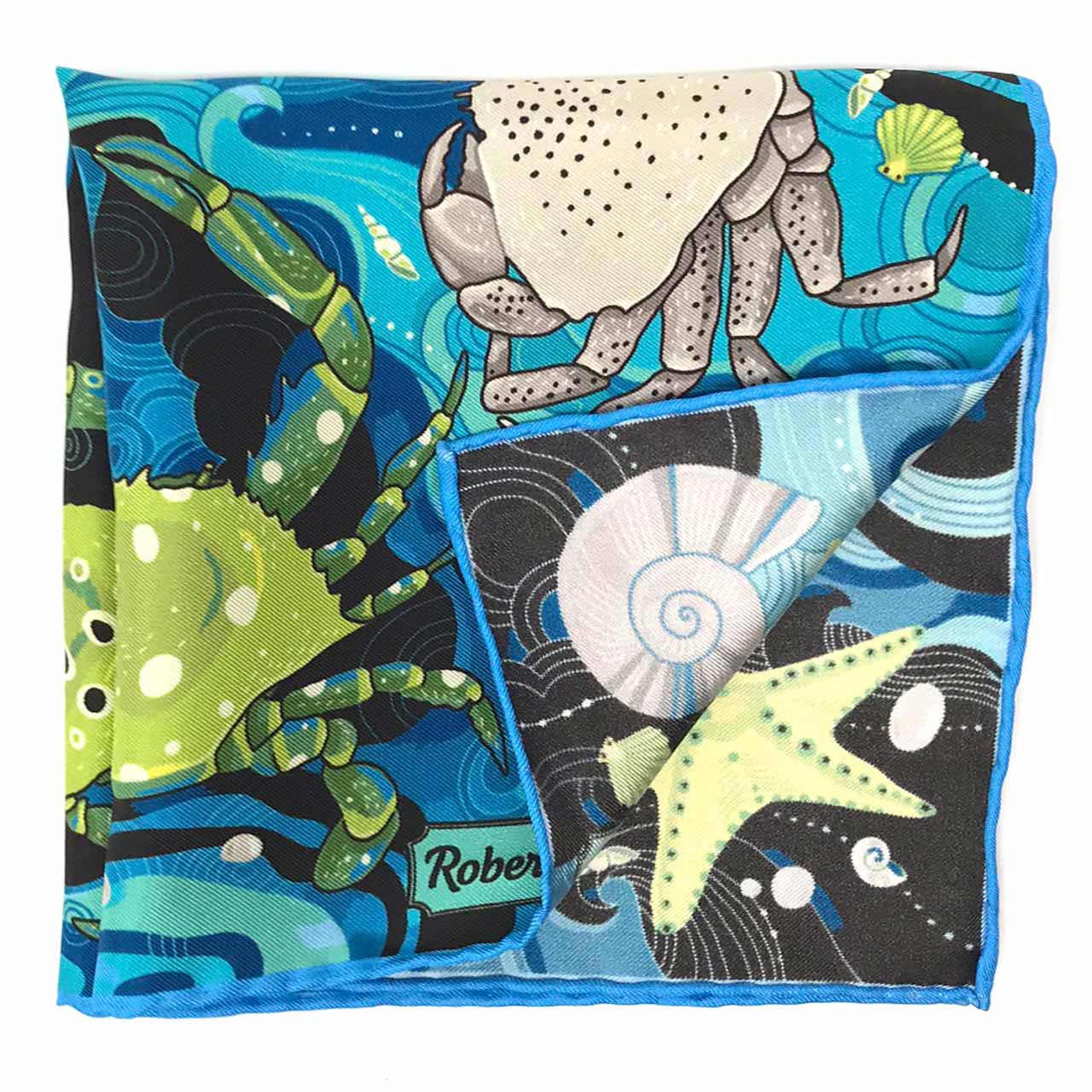 After The Tide Dark Blue Turquoise Pocket Square