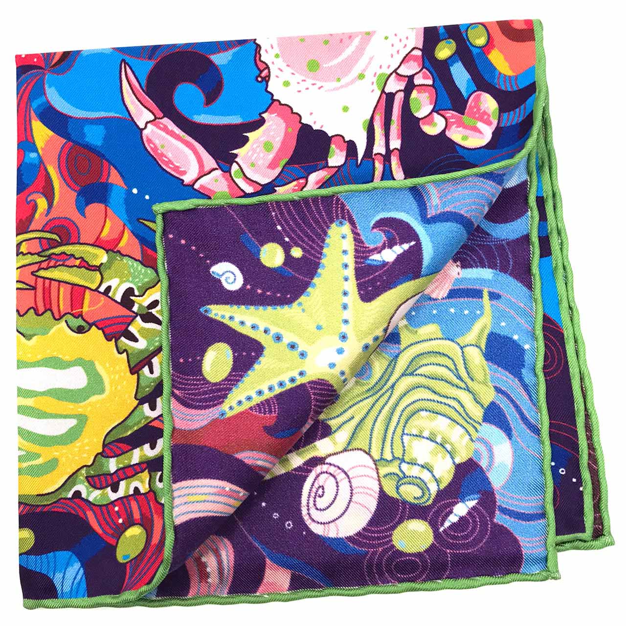 After The Tide Green Pocket Square