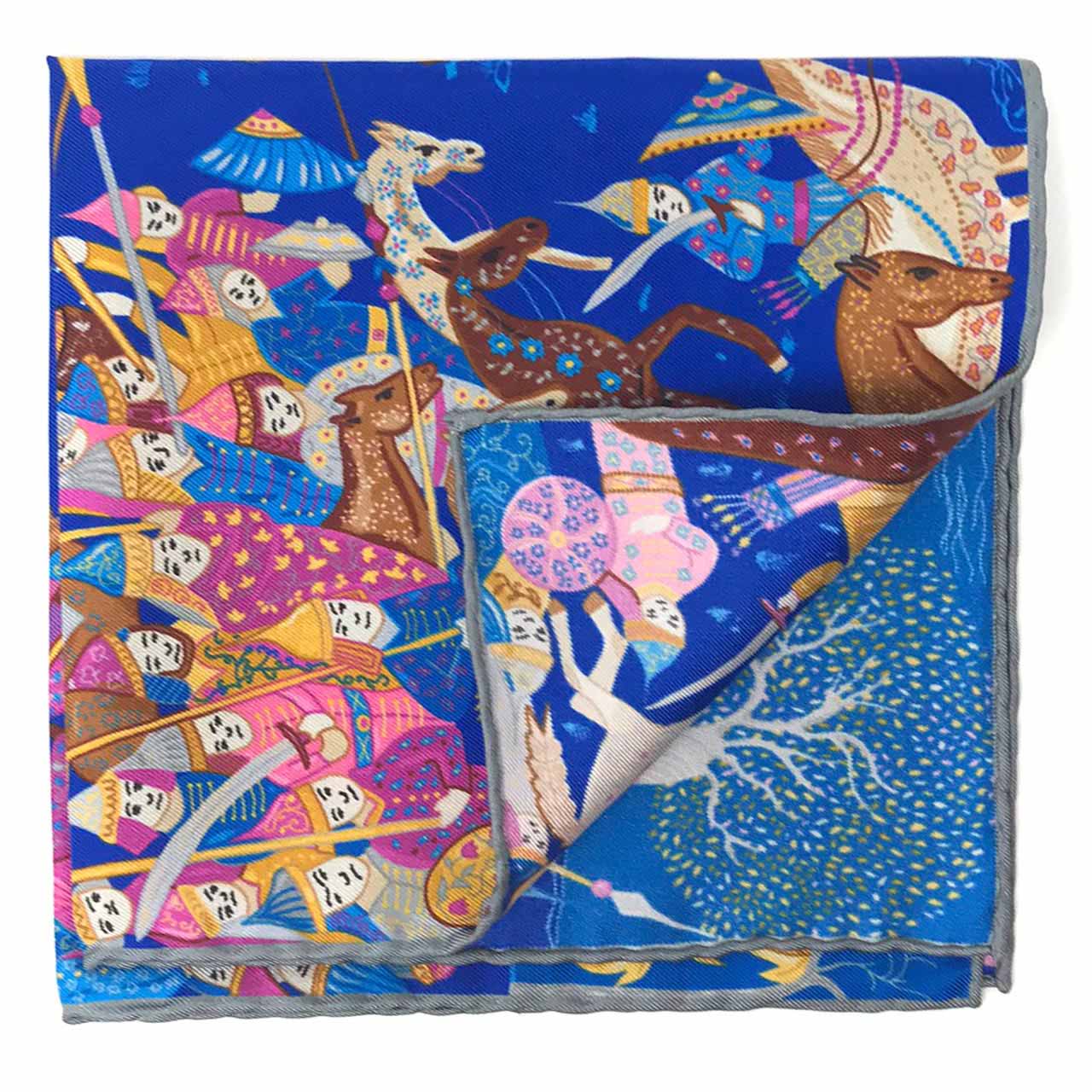 Battle of the Mughals Indigo Pocket Square