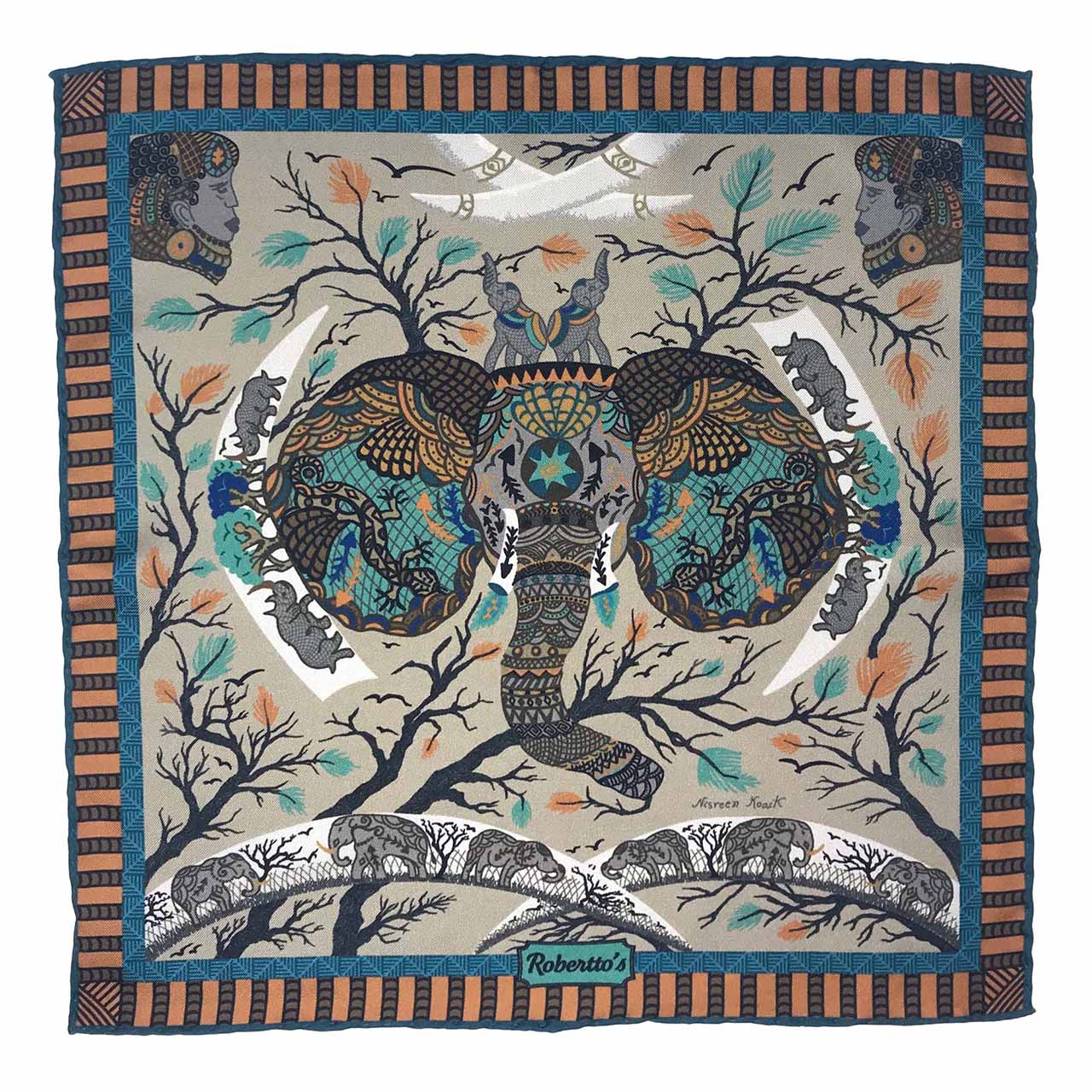 Elephant Parade Rhinoceros Grey Pocket Square