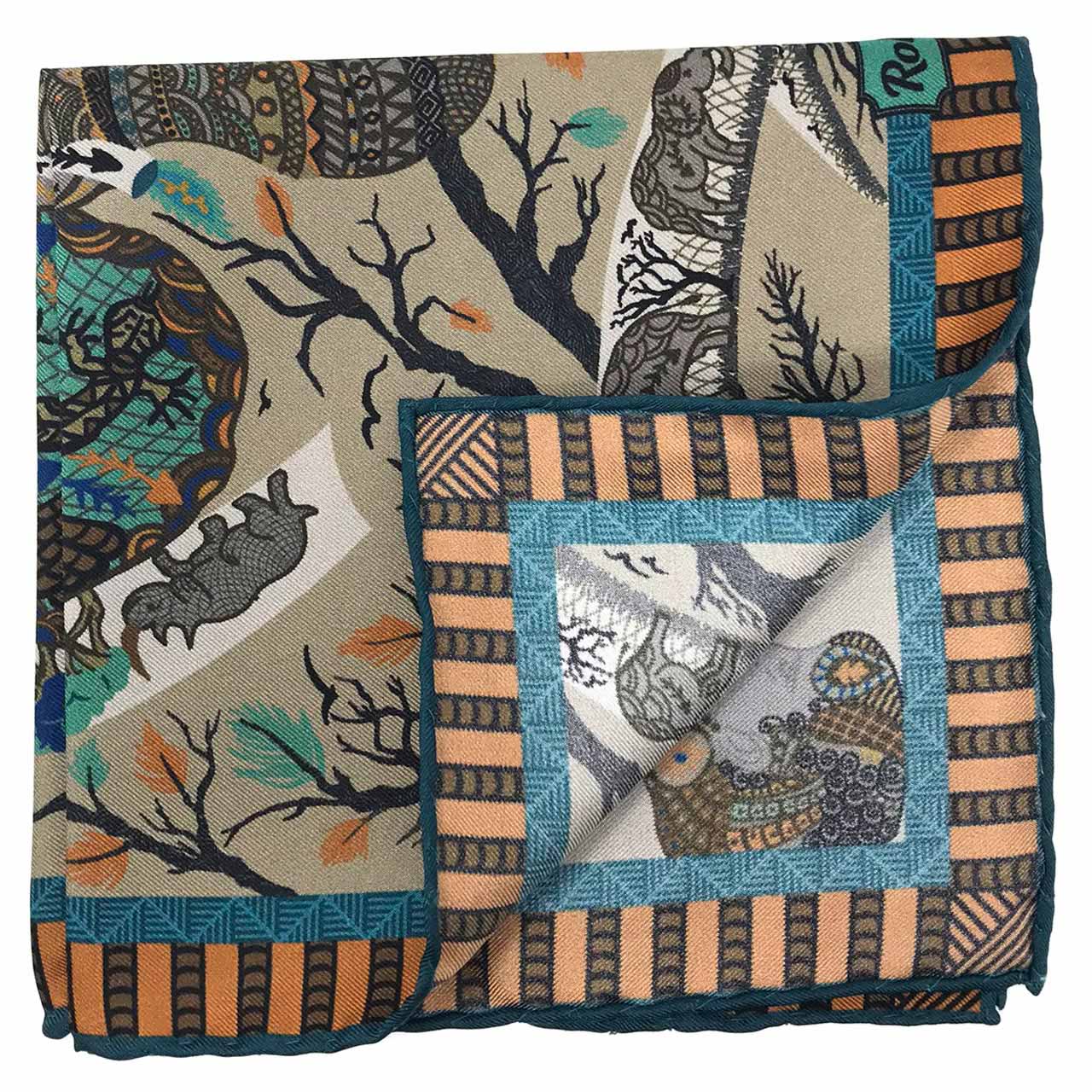 Elephant Parade Rhinoceros Grey Pocket Square