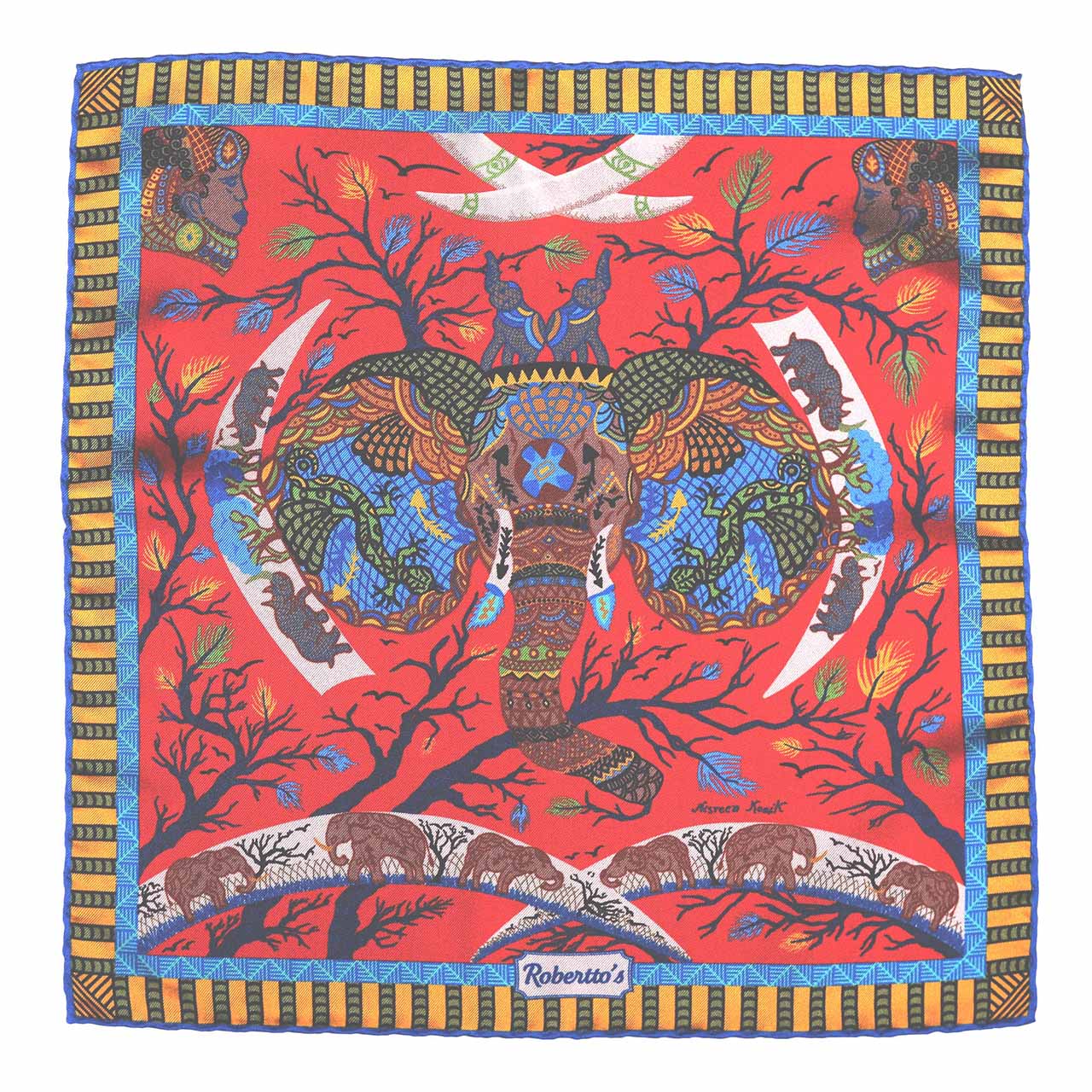 Elephant Parade Deep Coral Pocket Square