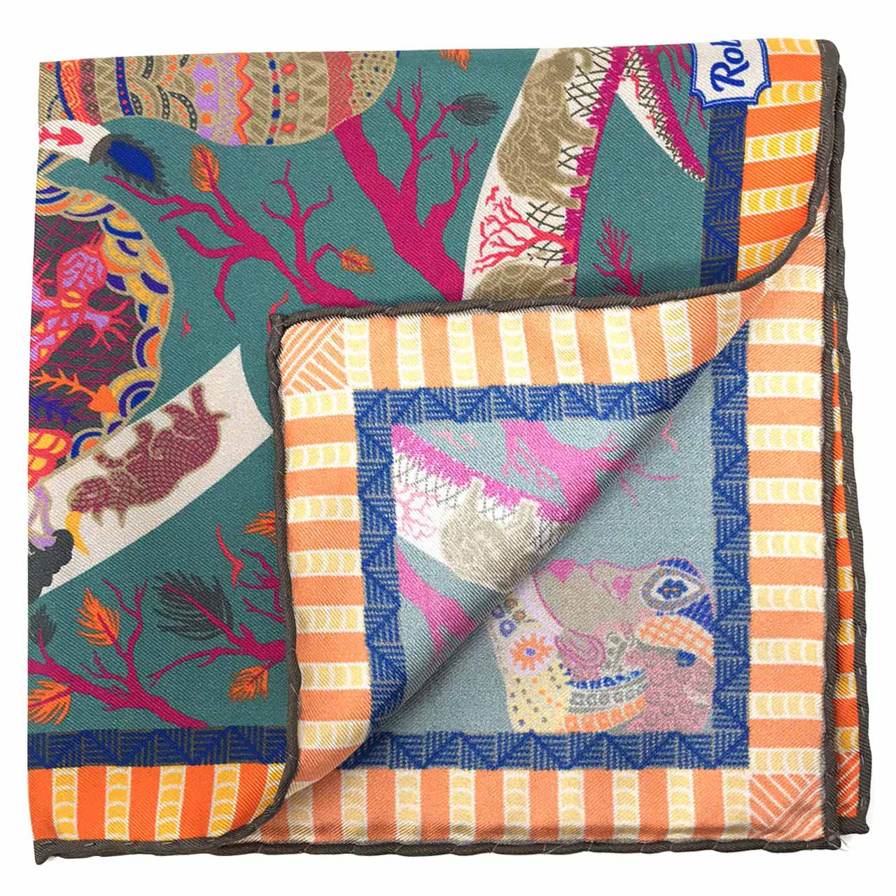 Elephant Parade Teal Pocket Square