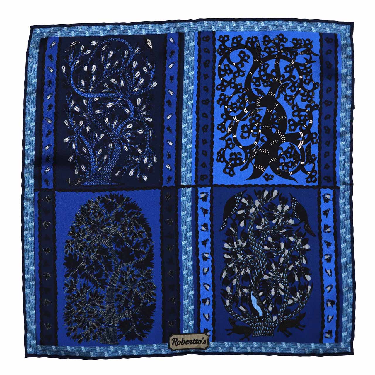 Woodland Symphony Navy Blue and Greyish Blue Pocket Square