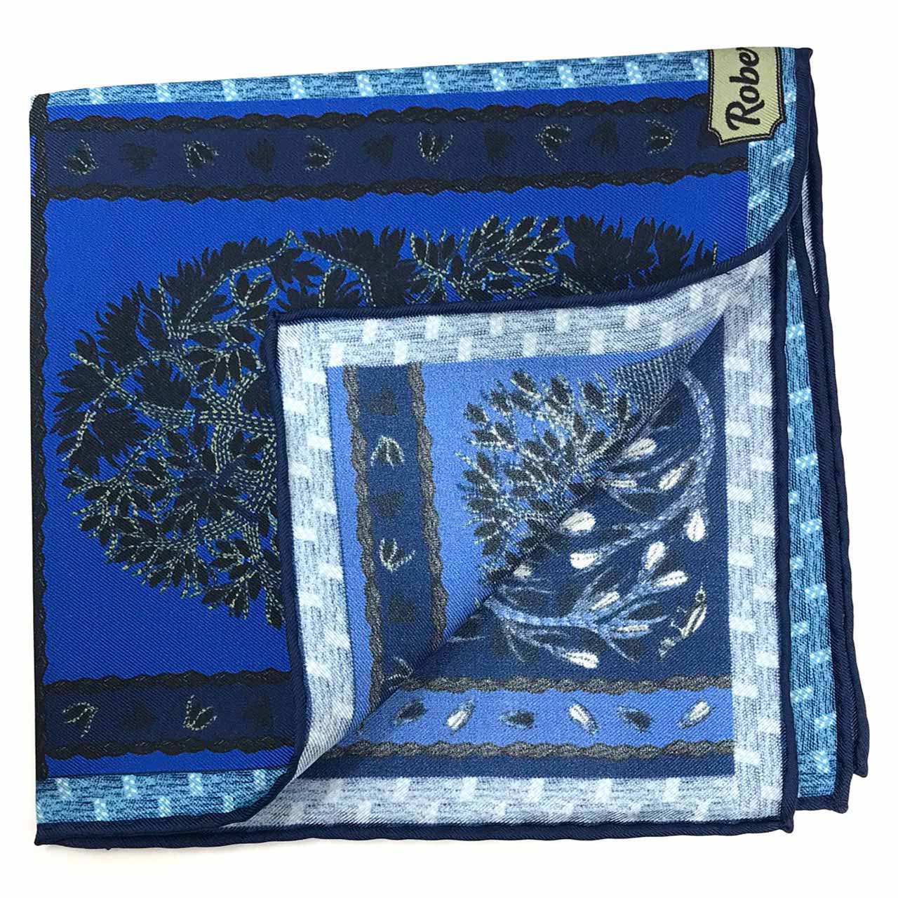 Woodland Symphony Navy Blue and Greyish Blue Pocket Square