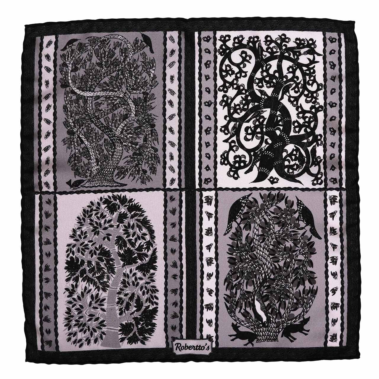 Woodland Symphony White and Grey Pocket Square