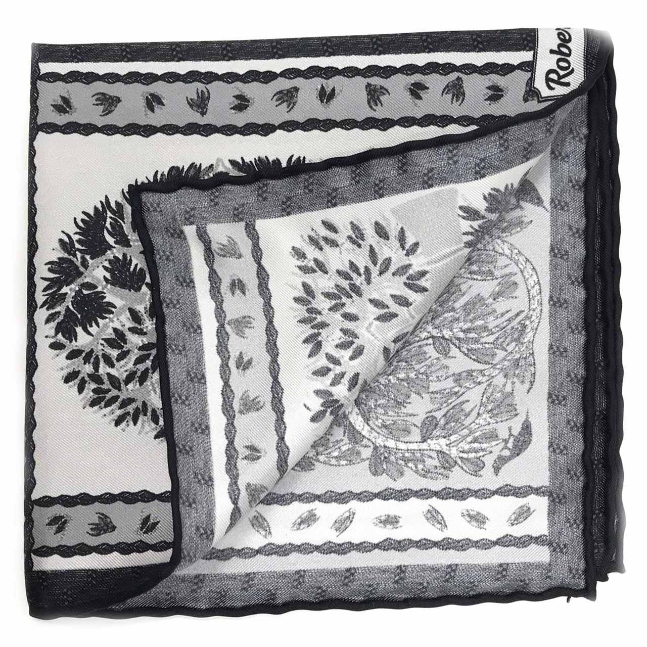 Woodland Symphony White and Grey Pocket Square