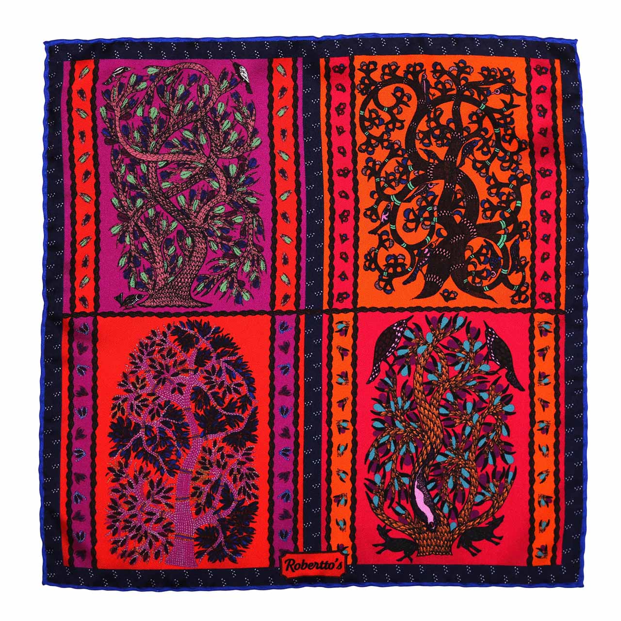 Woodland Symphony Orange and Magenta Pocket Square