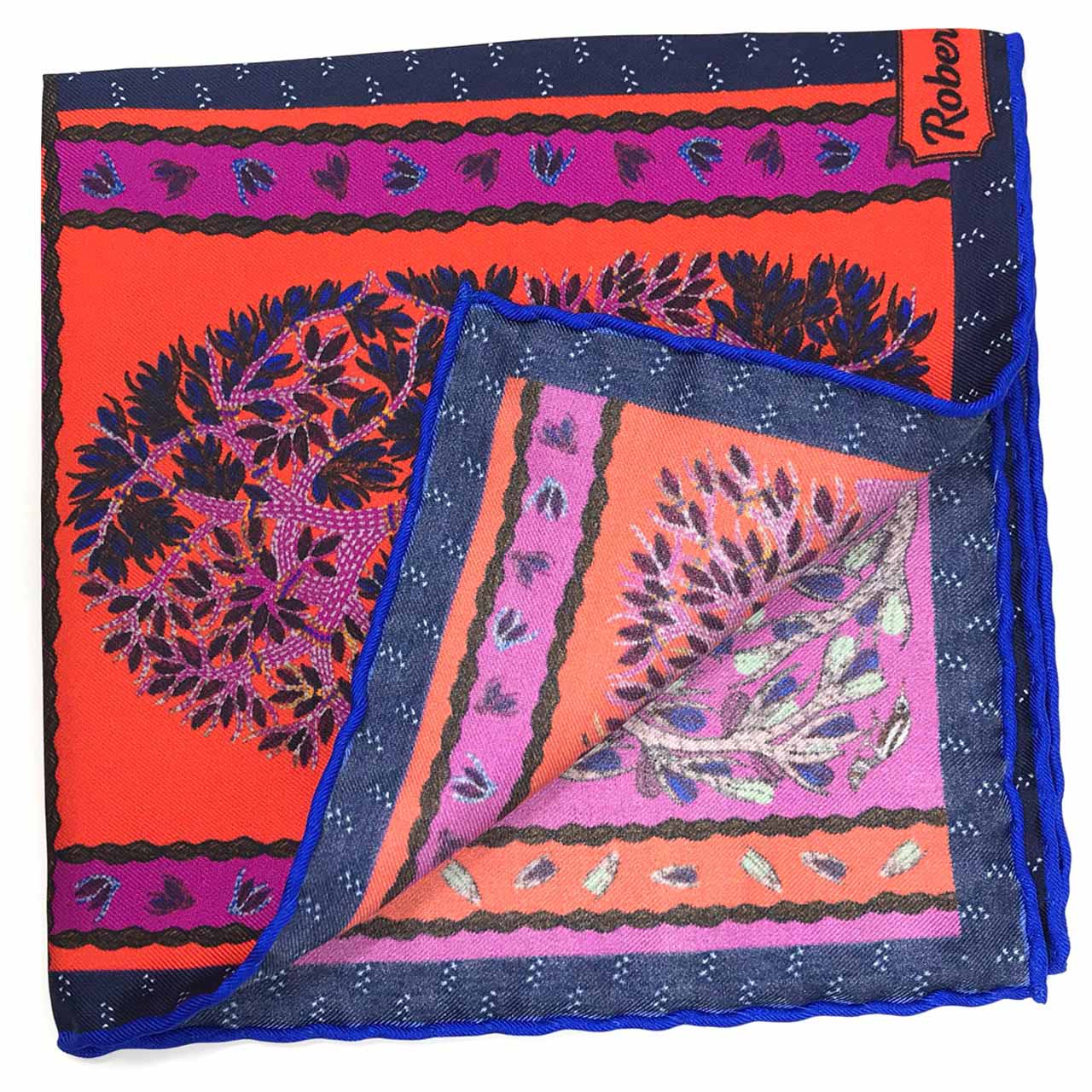 Woodland Symphony Orange and Magenta Pocket Square