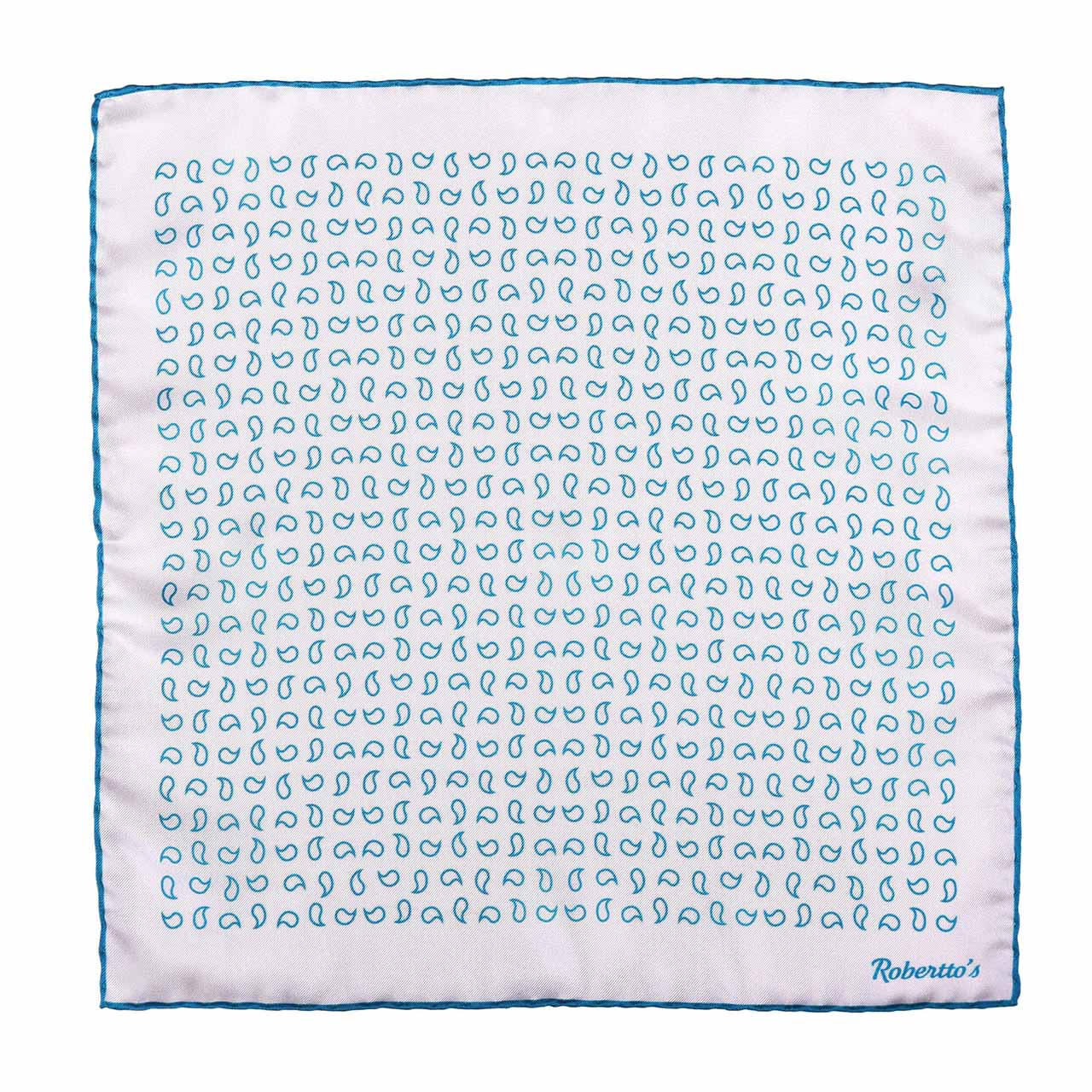 Paisley Scintillation Turquoise on White Pocket Square