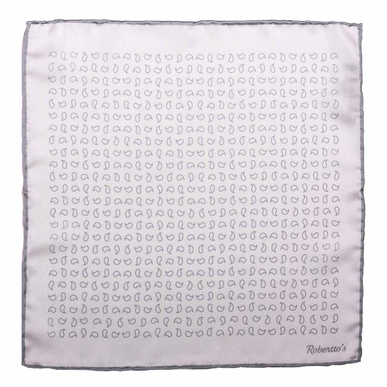 Paisley Scintillation Light Grey on White Pocket Square