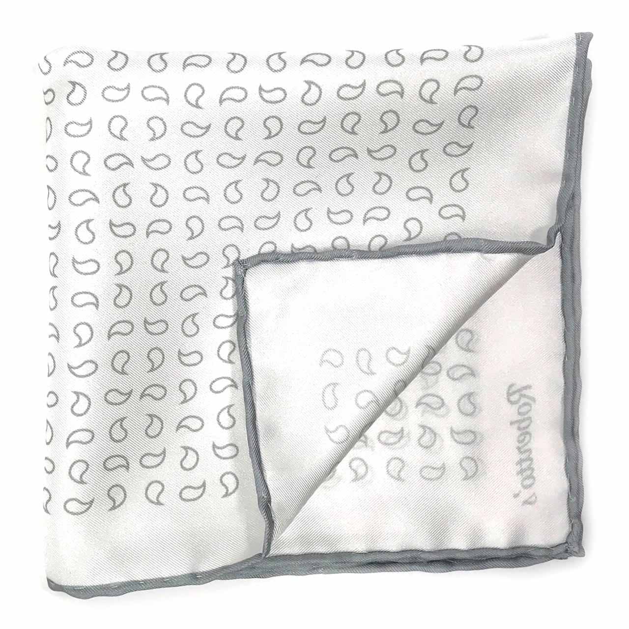 Paisley Scintillation Light Grey on White Pocket Square