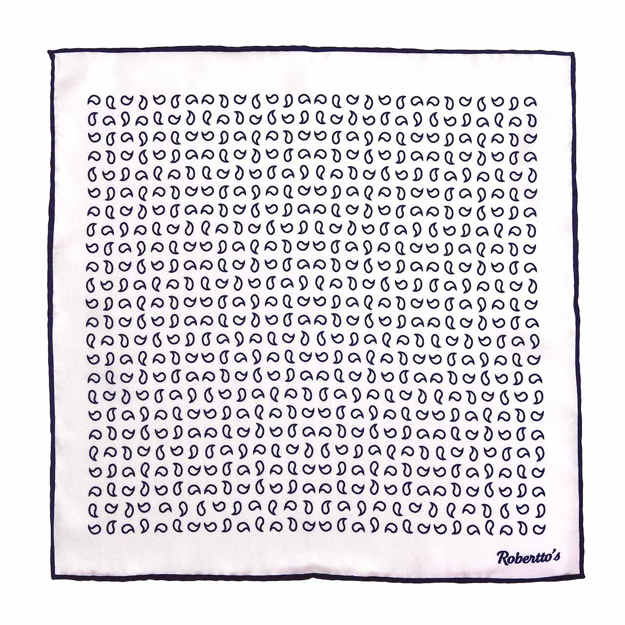 Paisley Scintillation Navy Blue on White Pocket Square