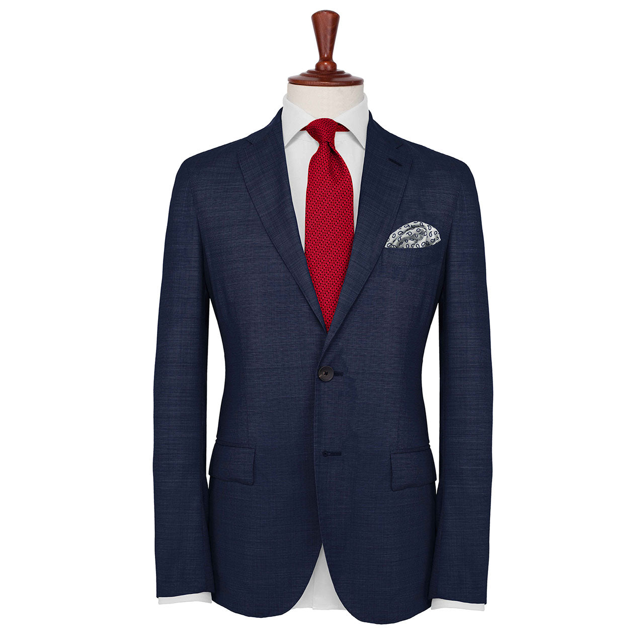 Paisley Scintillation Navy Blue on White Pocket Square
