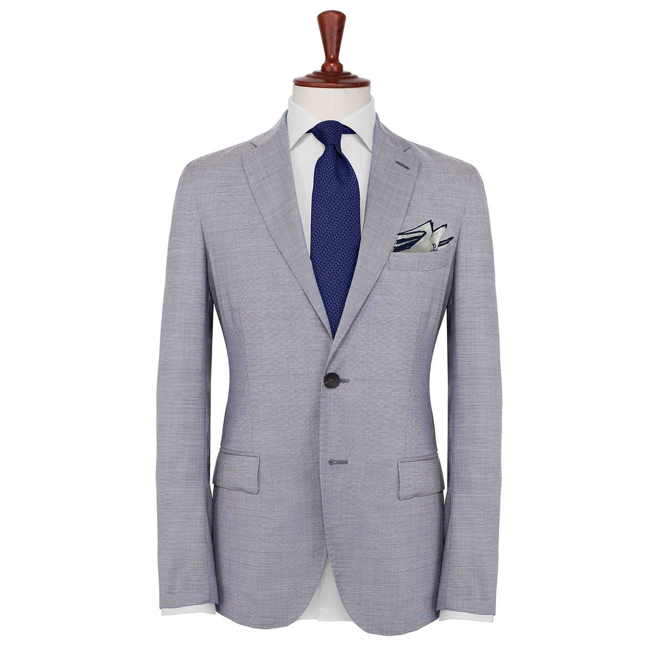 Paisley Scintillation Navy Blue on White Pocket Square