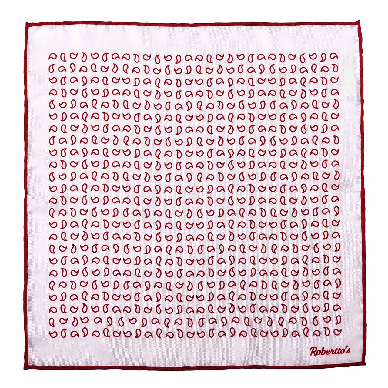 Paisley Scintillation Red Brown on White Pocket Square
