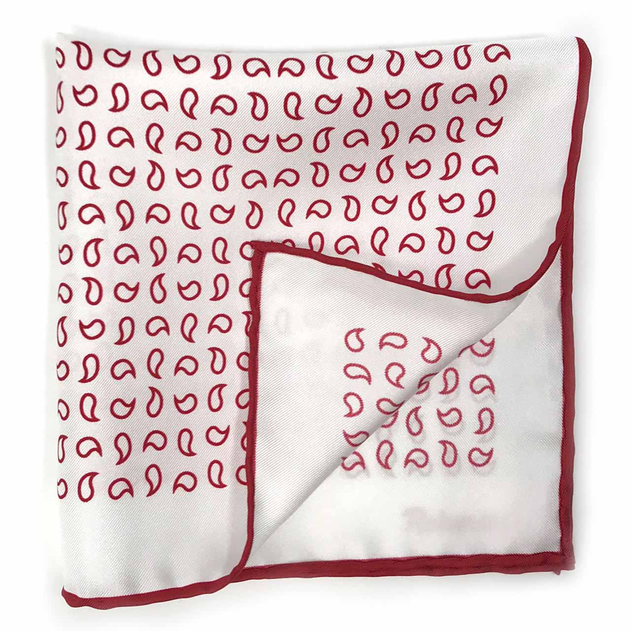 Paisley Scintillation Red Brown on White Pocket Square