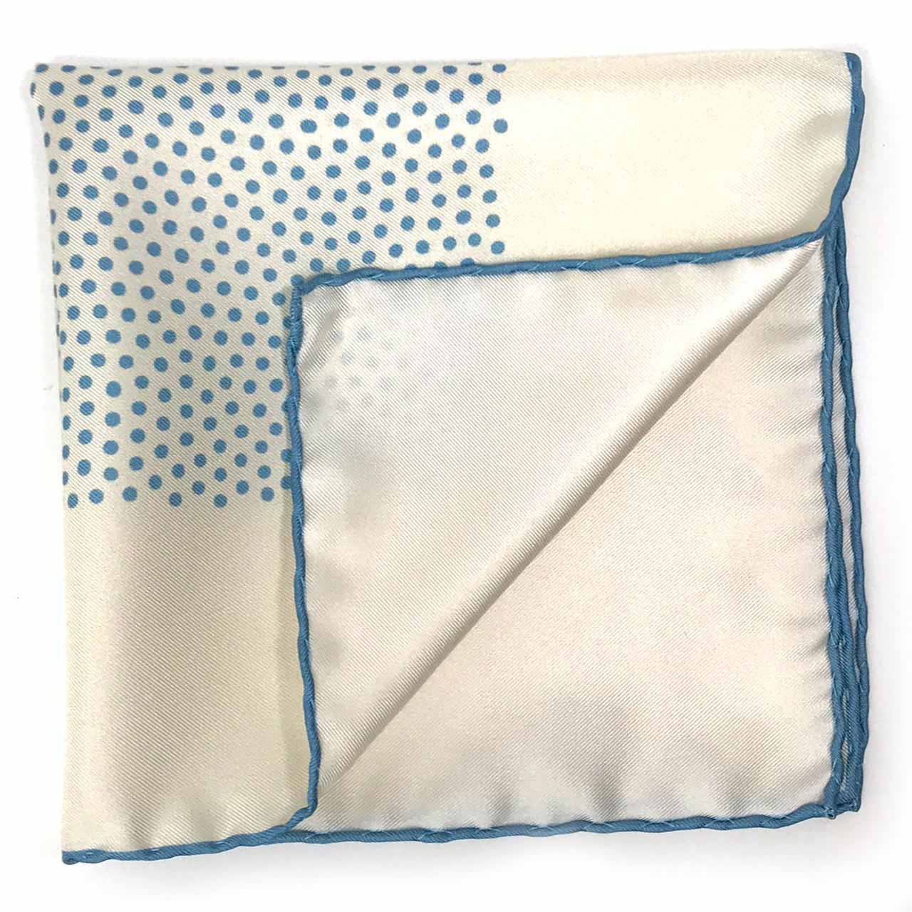 Polka Shoestring Light Blue on White Pocket Square