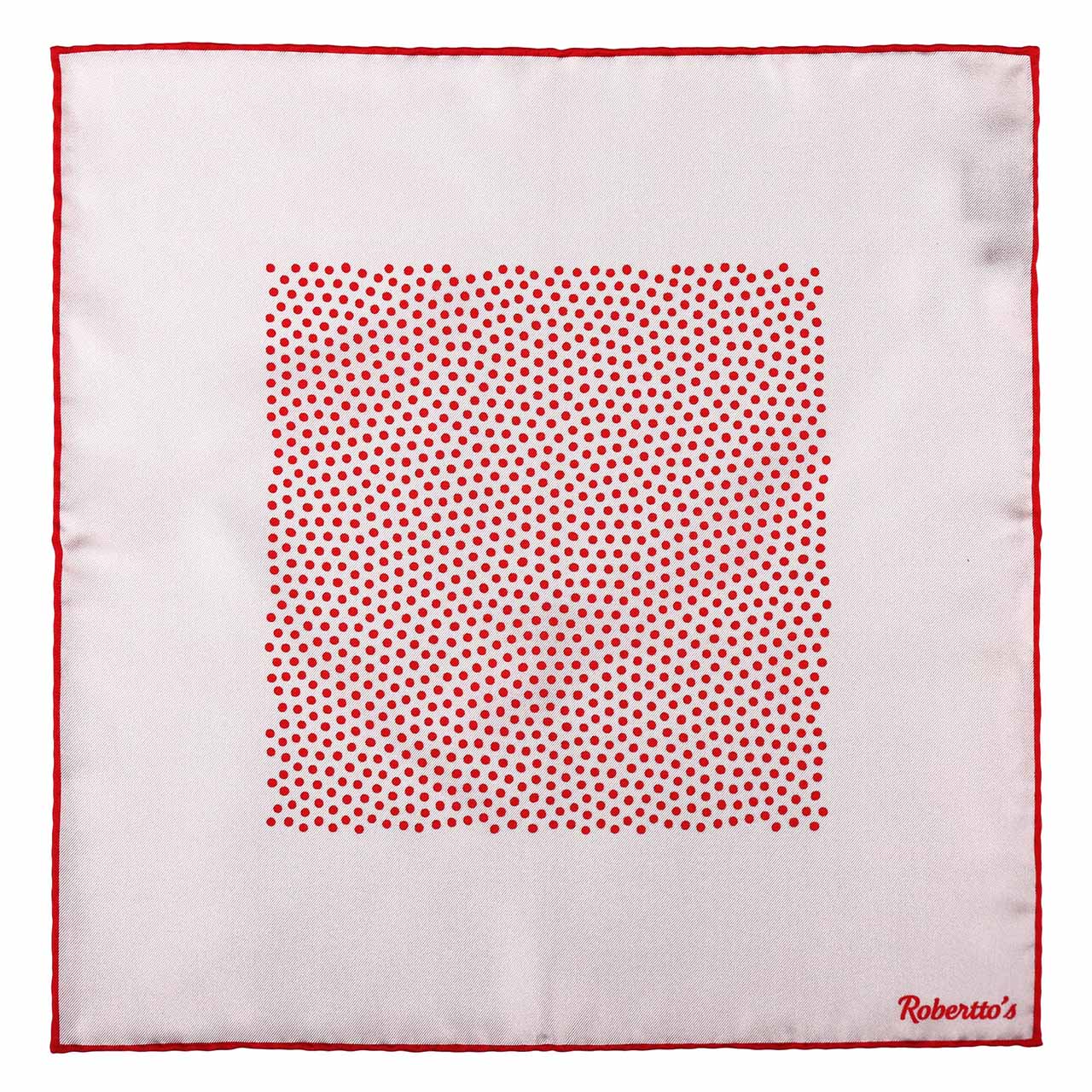 Polka Shoestring Coral Pink on White Pocket Square