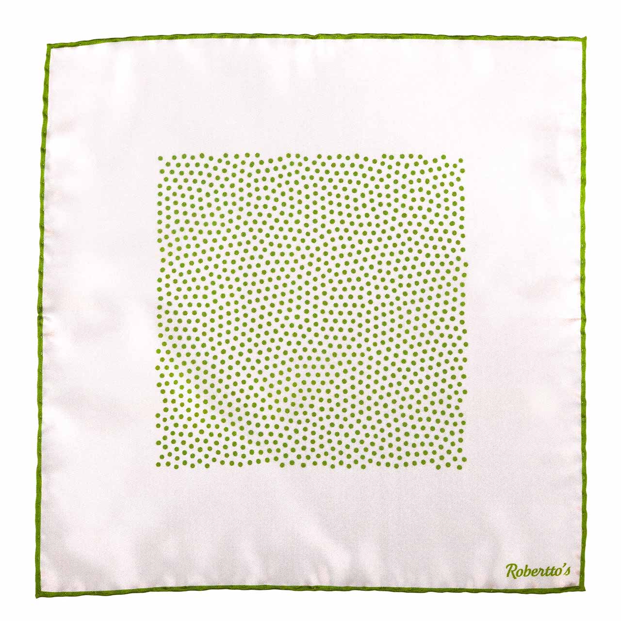 Polka Shoestring Apple Green on White Pocket Square
