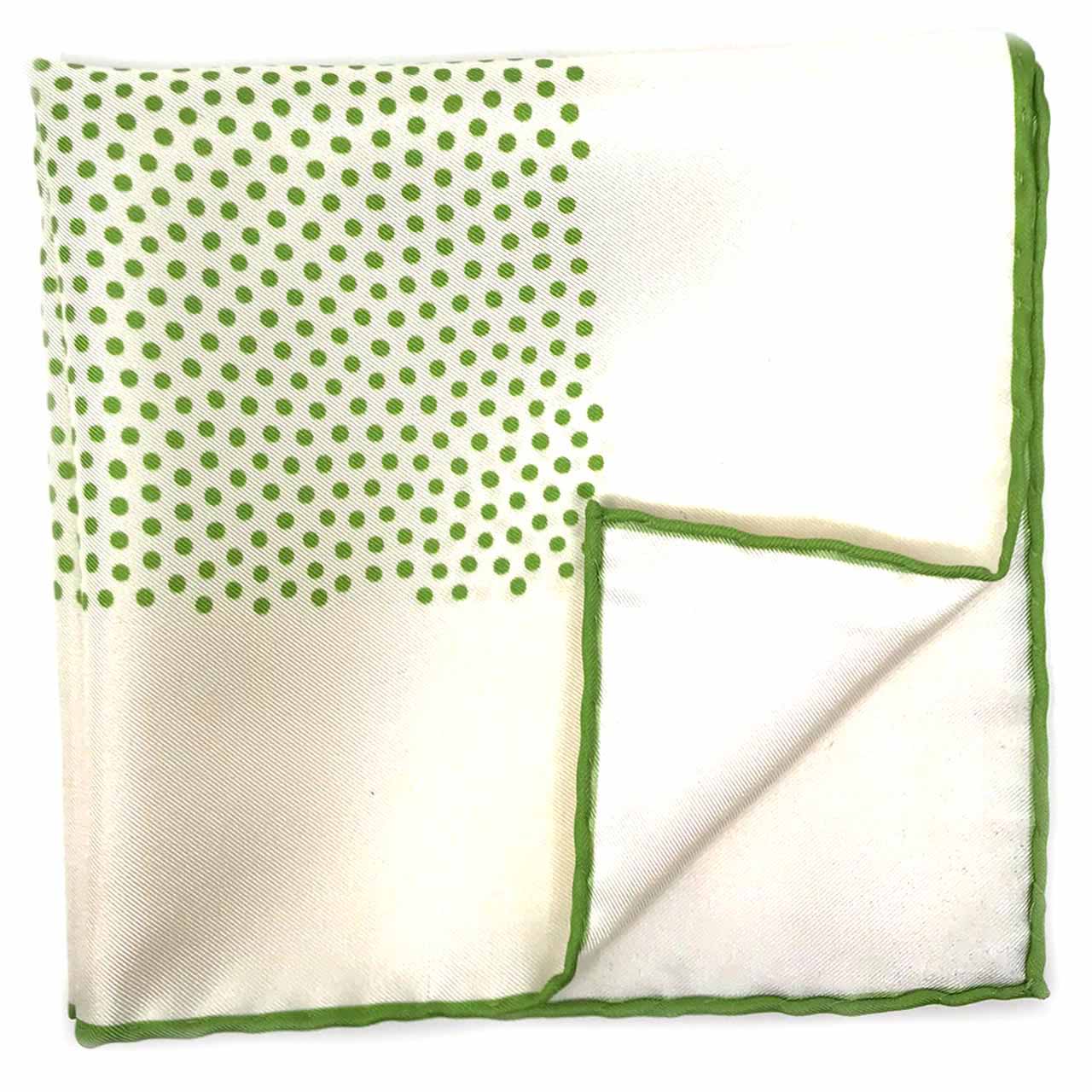 Polka Shoestring Apple Green on White Pocket Square