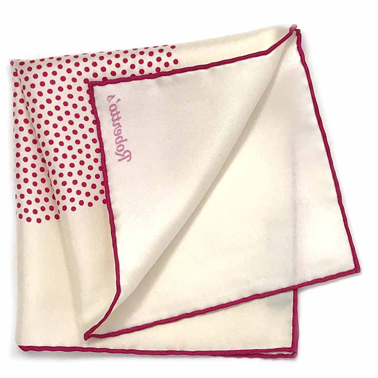 Polka Shoestring Bright Pink on White Pocket Square