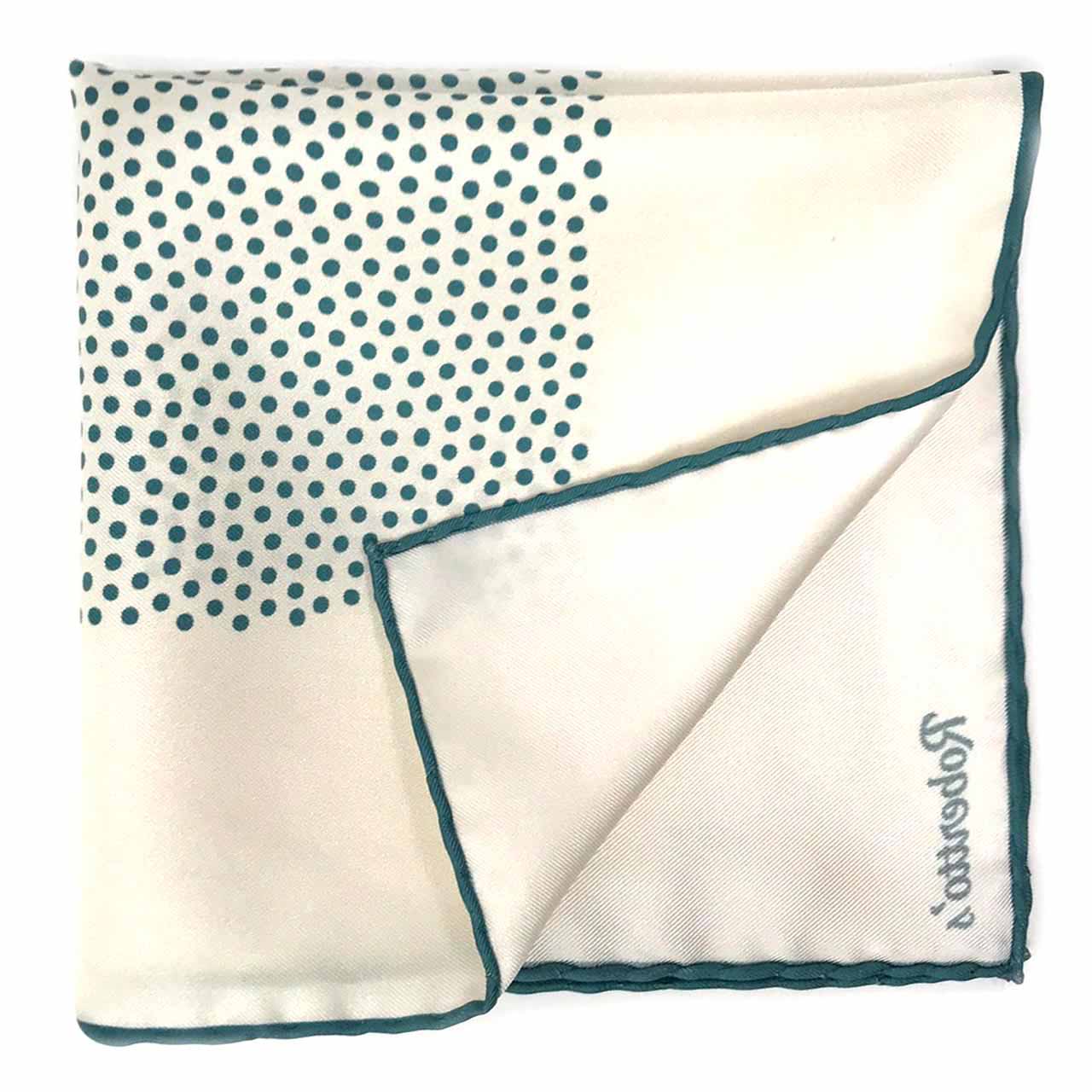 Polka Shoestring Skobeloff Green on White Pocket Square