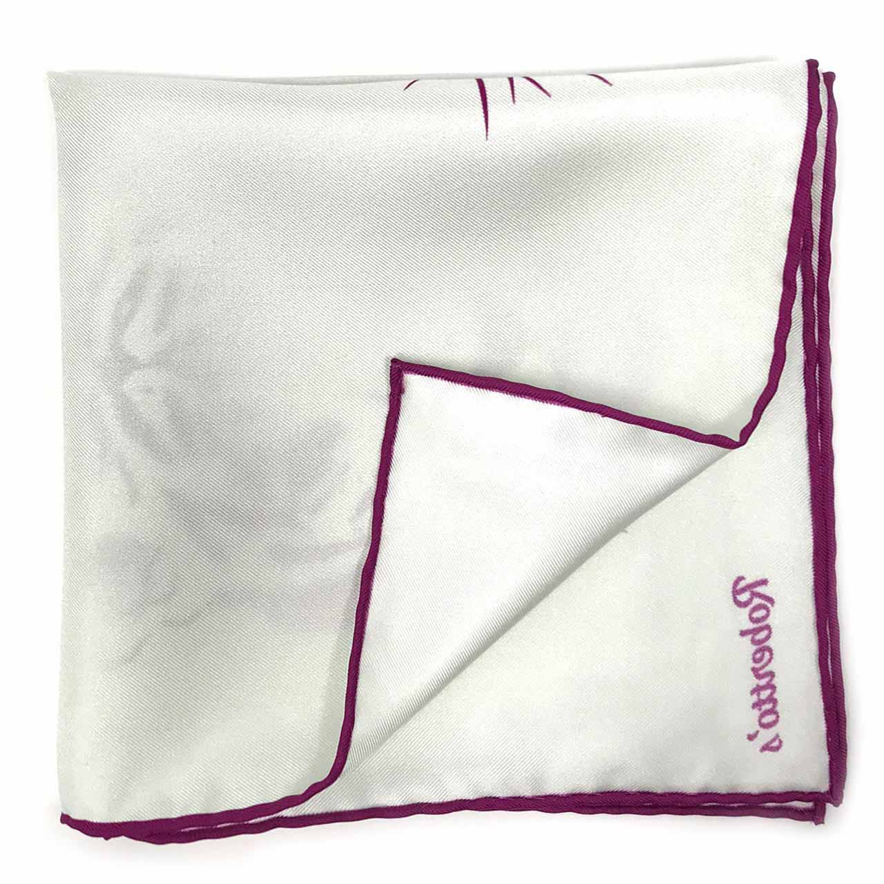 Tyger Shoestring Magenta on White Pocket Square