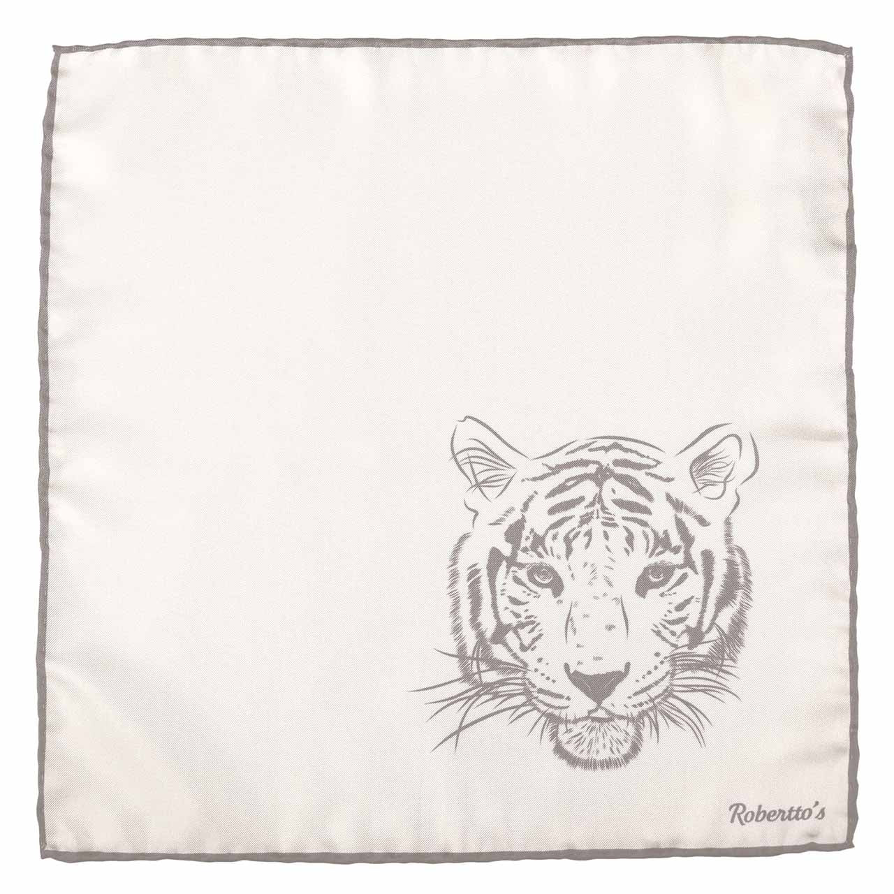Tyger Shoestring Grey on White Pocket Square