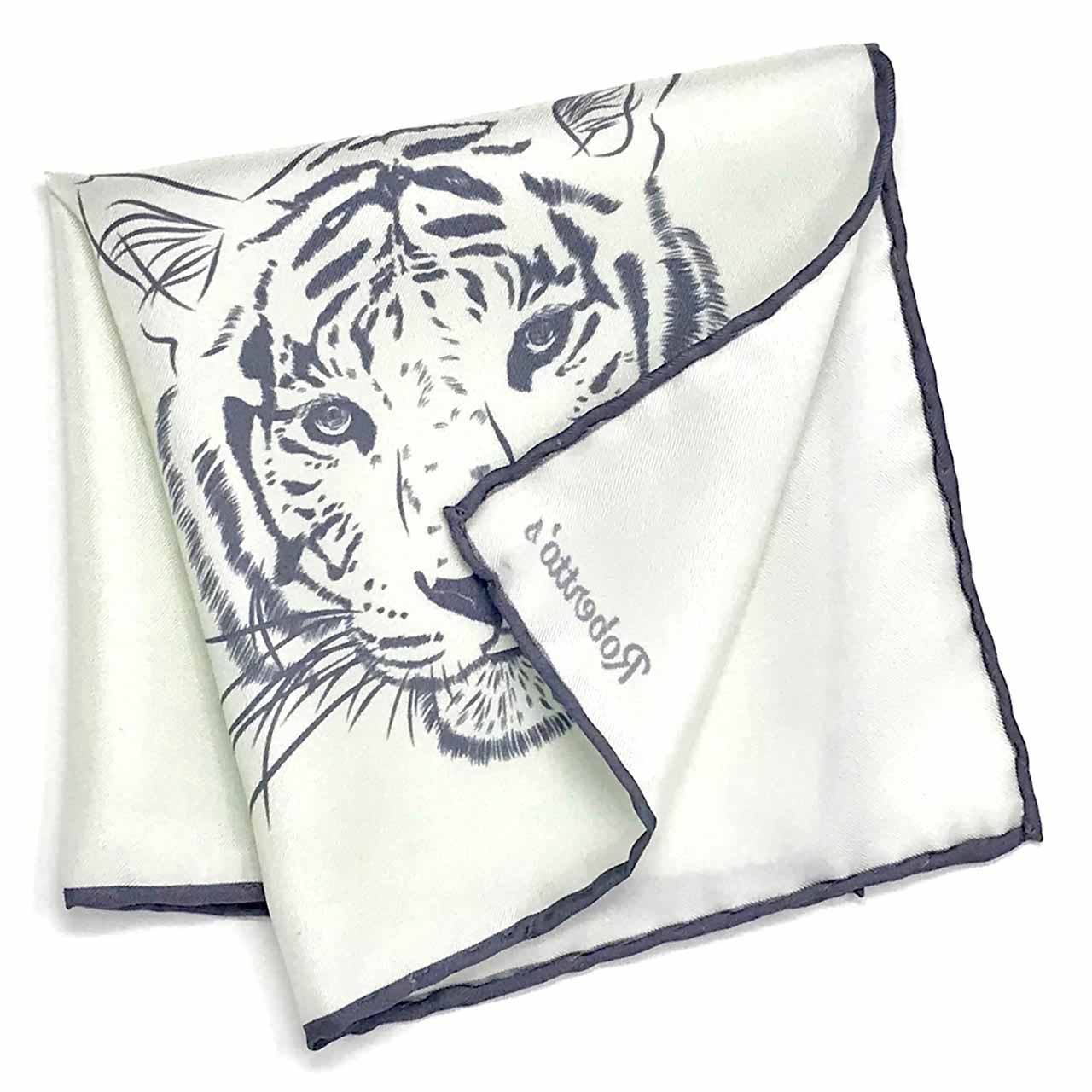 Tyger Shoestring Grey on White Pocket Square