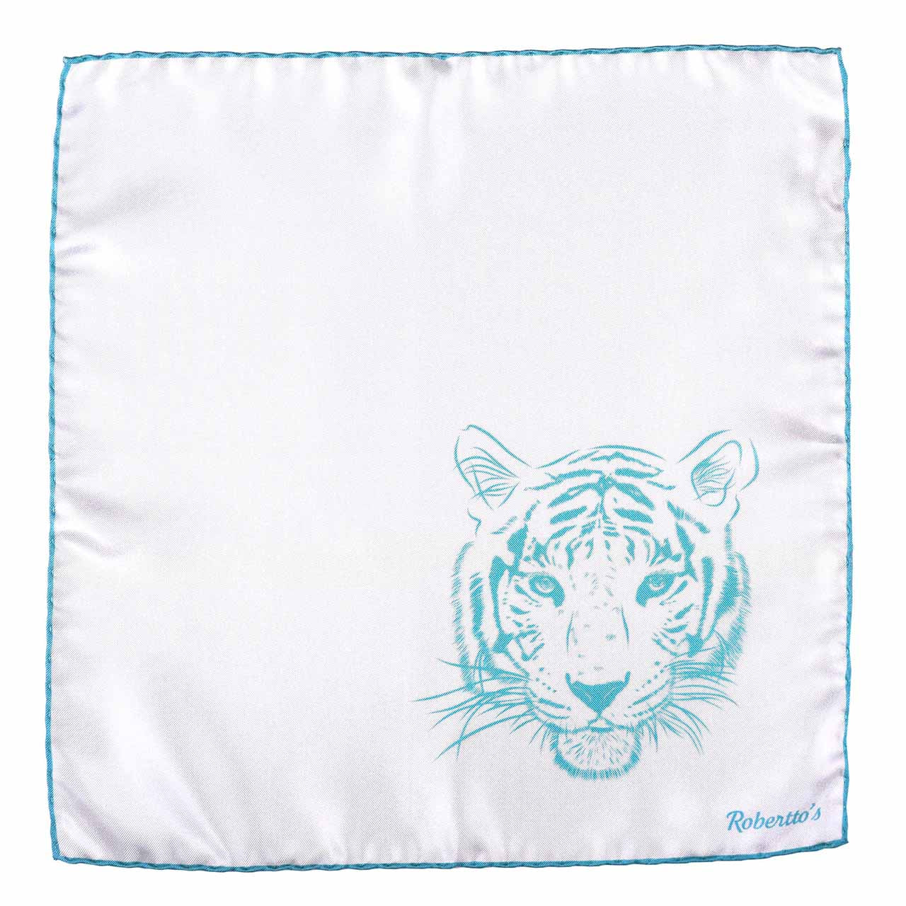 Tyger Shoestring Powder Blue on White Pocket Square