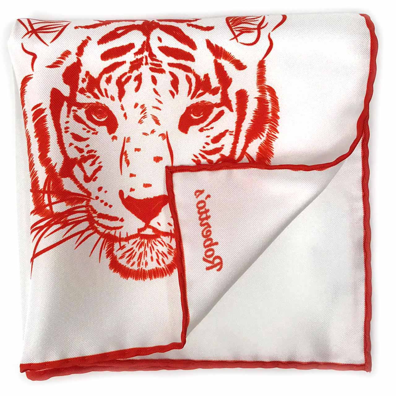 Tyger Shoestring Mordant Red on White Pocket Square