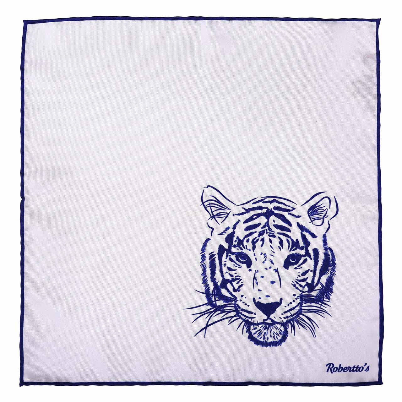 Tyger Shoestring Midnight Blue on White Pocket Square