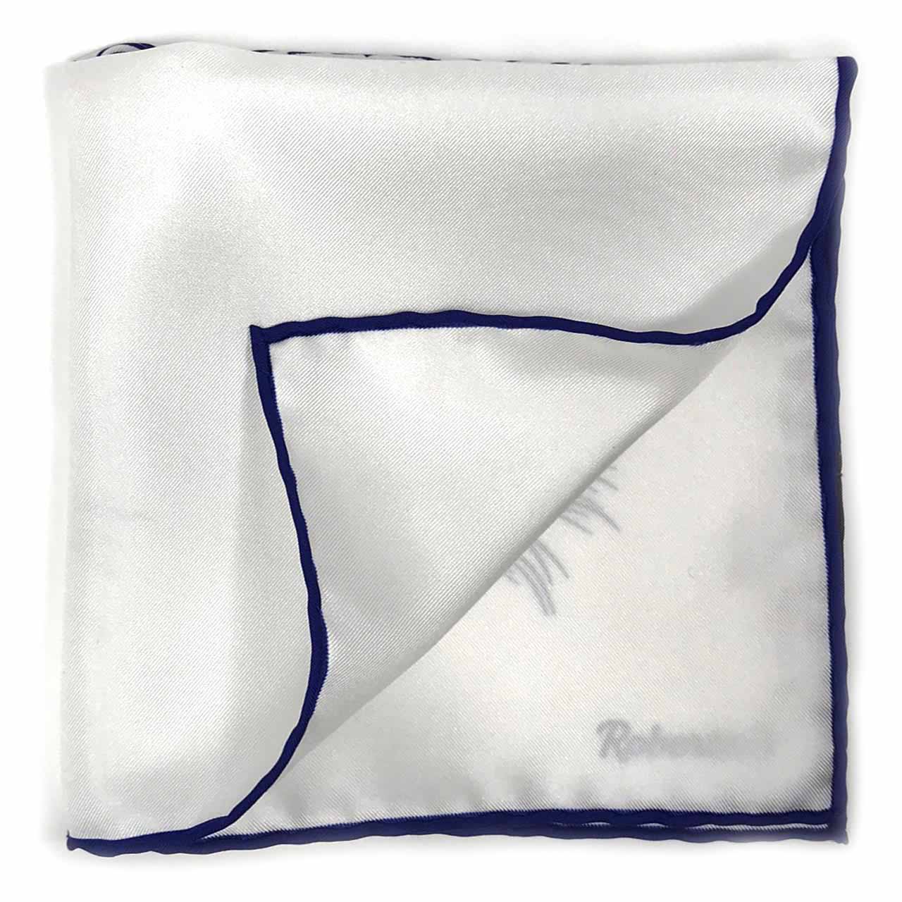 Tyger Shoestring Midnight Blue on White Pocket Square