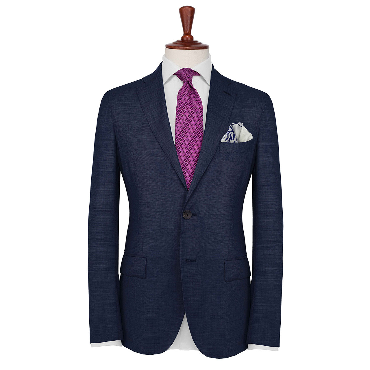 Tyger Shoestring Midnight Blue on White Pocket Square