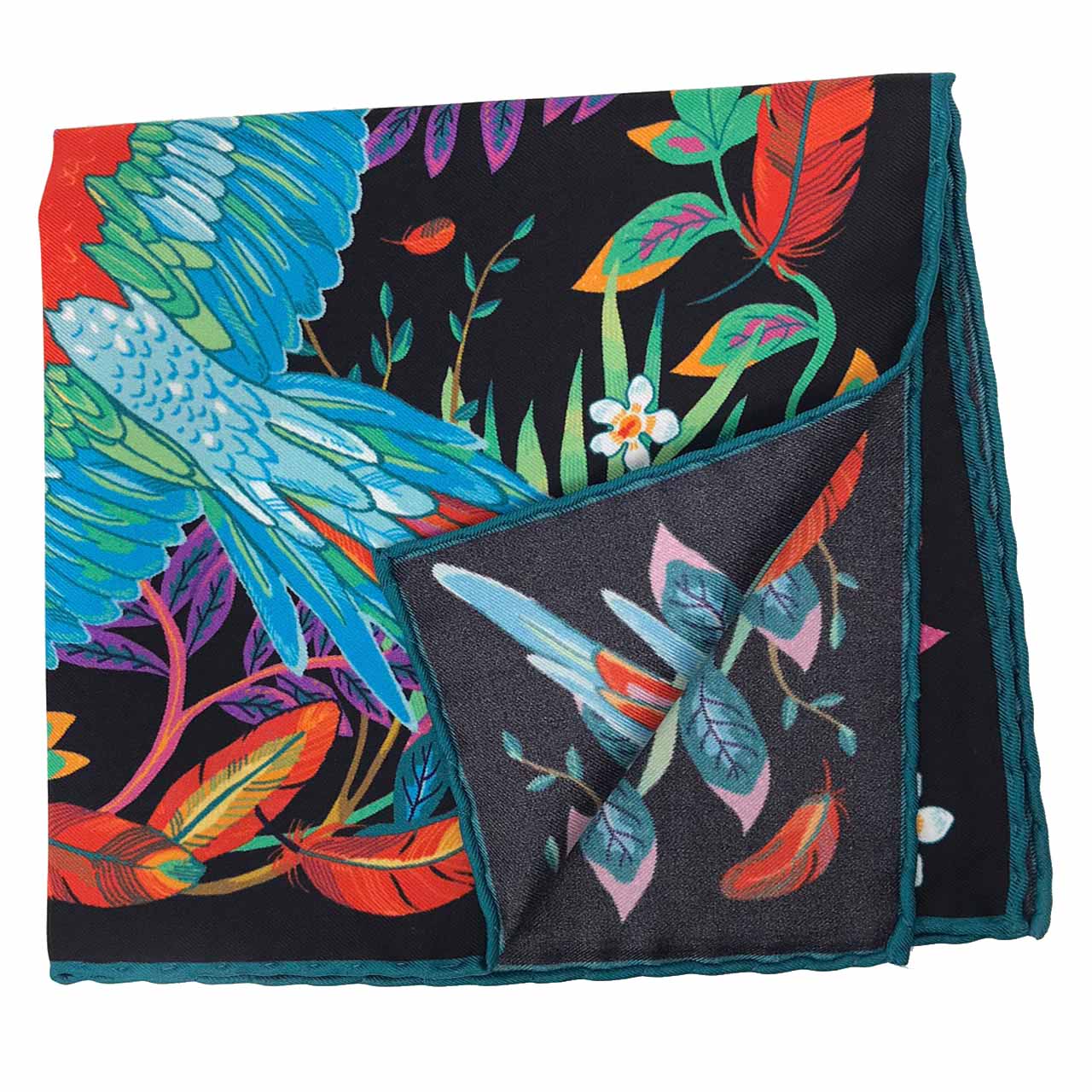 Feathers &amp; Flowers Black Pocket Square