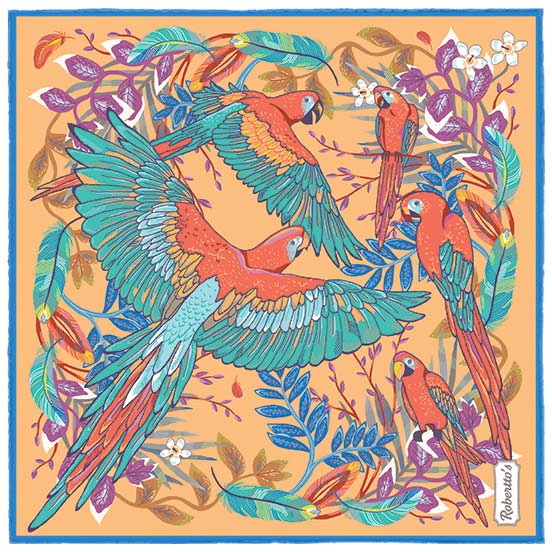Feathers & Flowers Pastel Salmon Pocket Square
