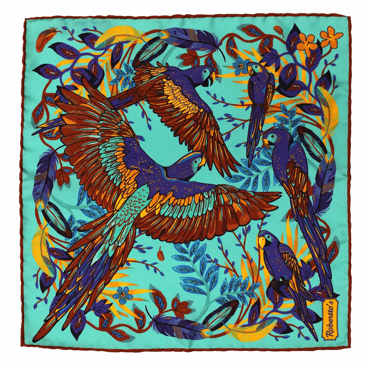 Feathers &amp; Flowers Soft Turquoise Pocket Square