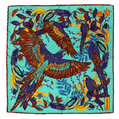 Feathers &amp; Flowers Soft Turquoise Pocket Square