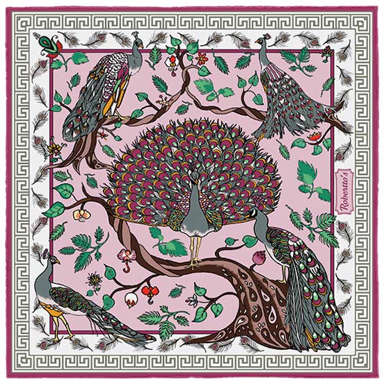 Peacock Paradise Bluish Pink Pocket Square